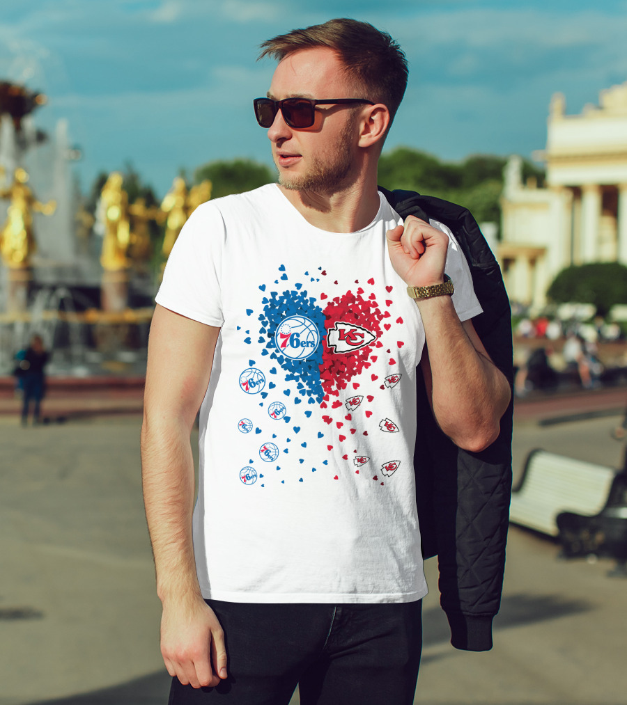 Heart Chiefs 76Ers Love Basketball And Football Fusion T-Shirt