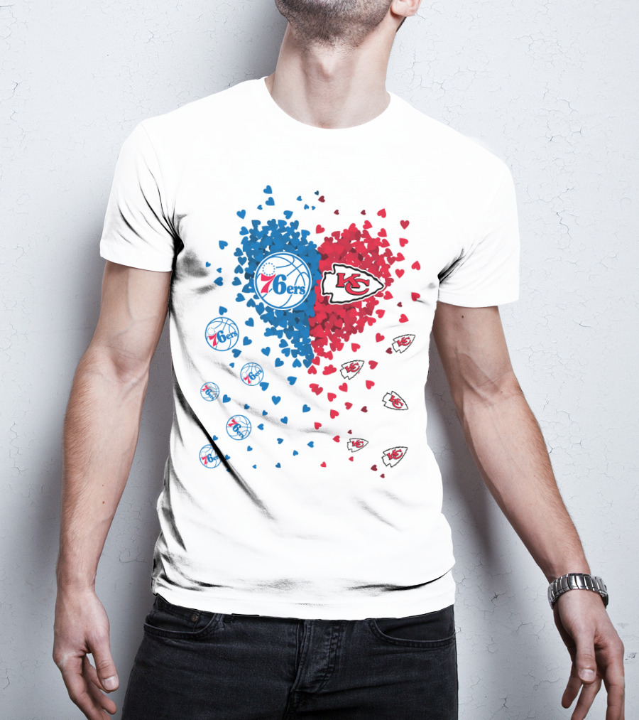 Heart Chiefs 76Ers Love Basketball And Football Fusion T-Shirt