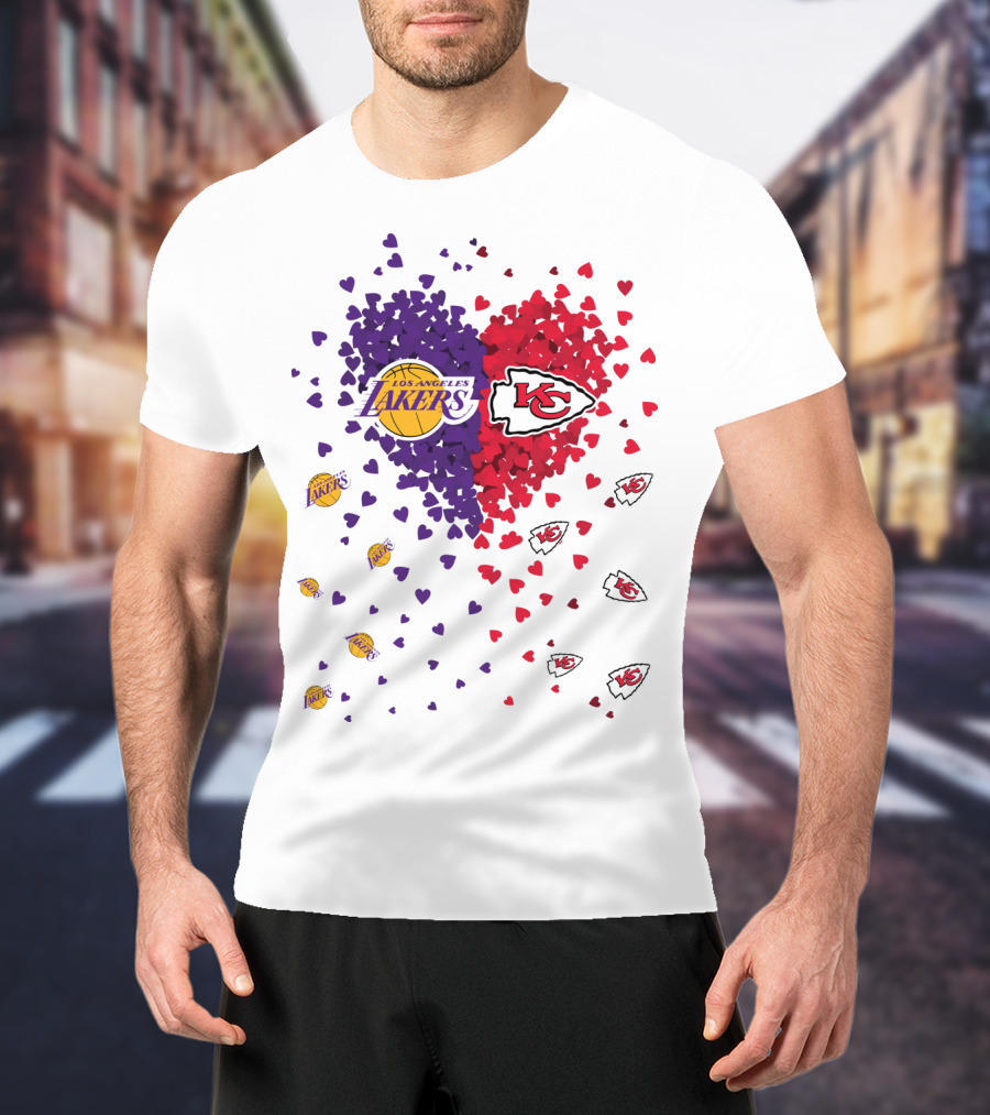 Los Angeles Lakers Heart Kansas City Chiefs Love T-Shirt