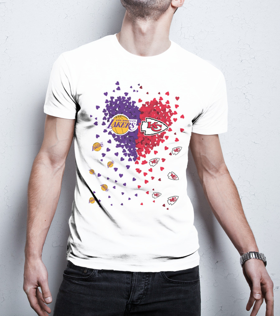 Los Angeles Lakers Heart Kansas City Chiefs Love T-Shirt