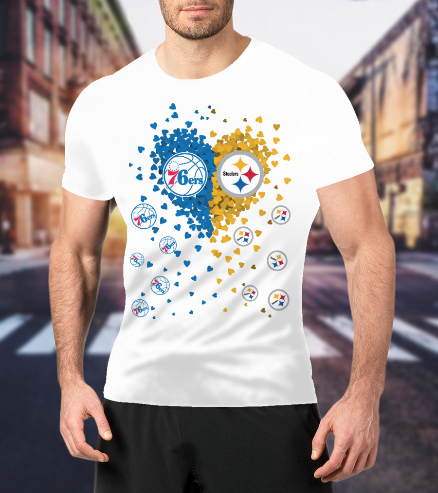 Heart Steelers 76Ers Basketball Football Team Logos T-Shirt