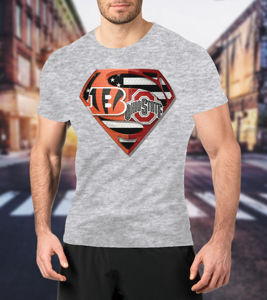 Superman Bengals Ohio State Logo American Flag T-Shirt