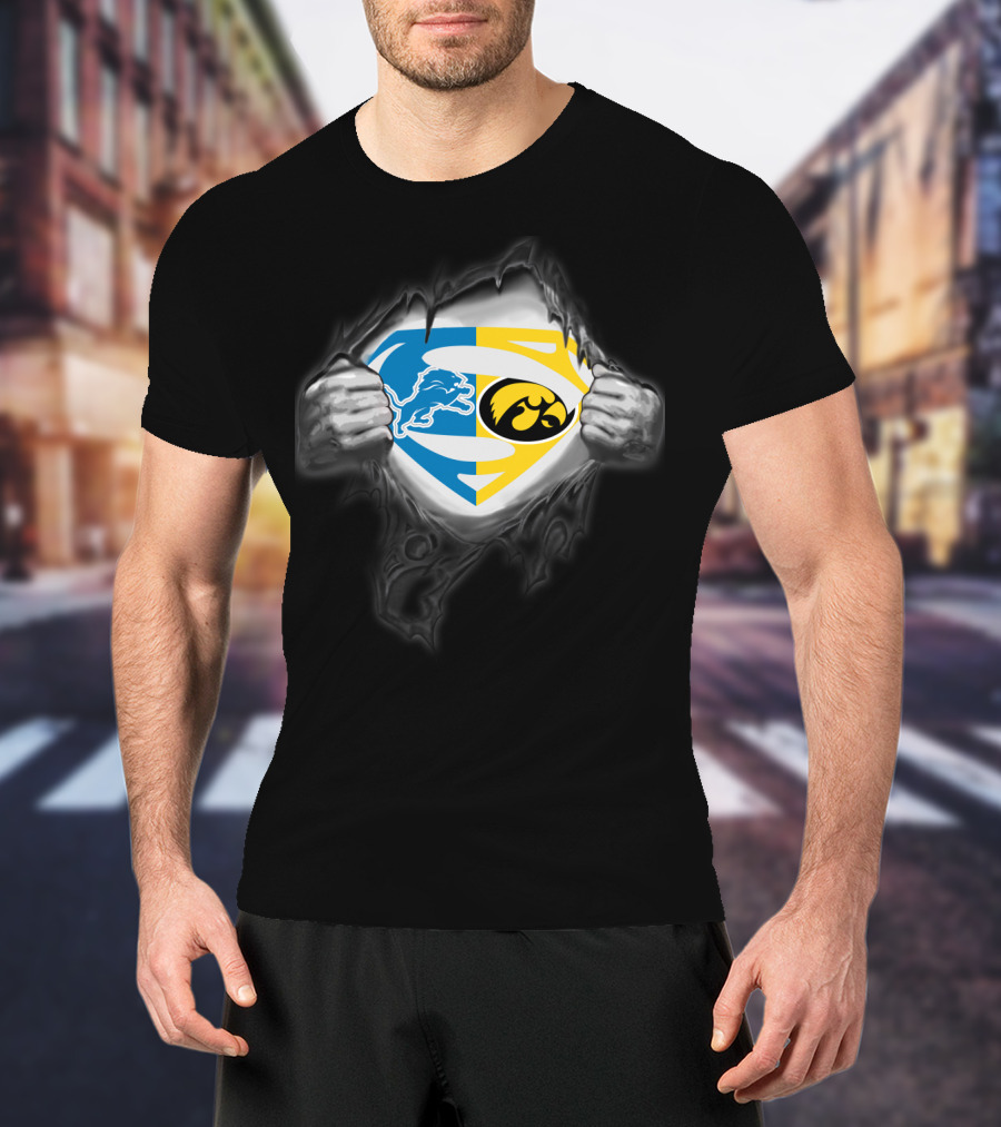 Detroit Lions Iowa Hawkeyes Superman Logo Integration T-Shirt