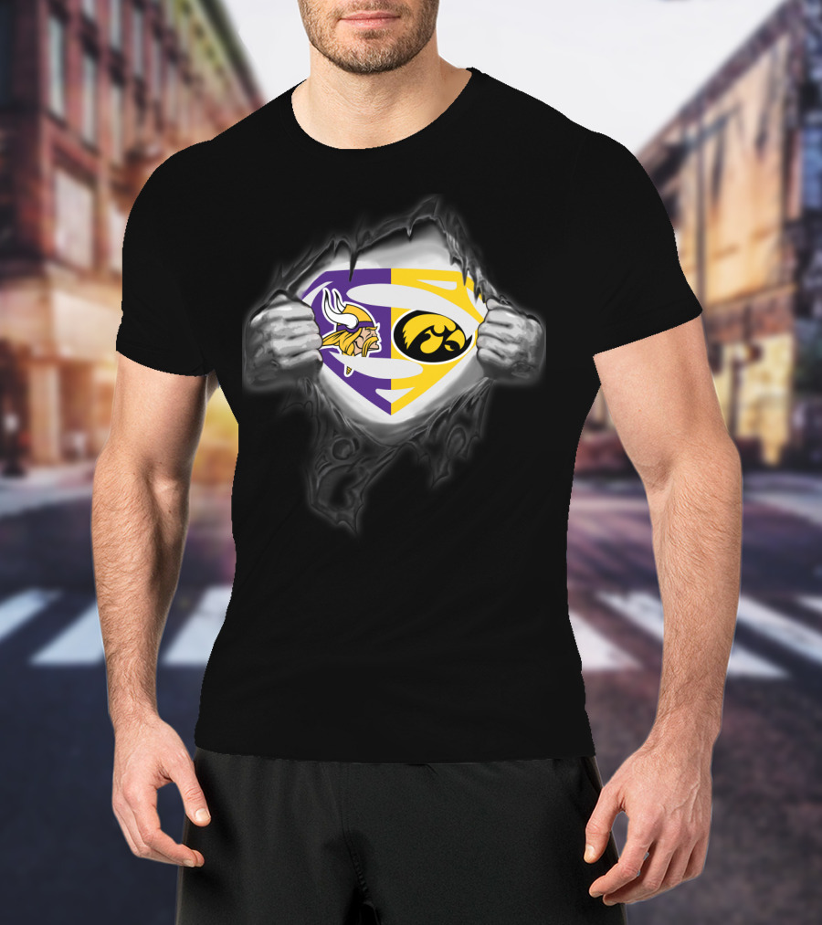 Minnesota Vikings Iowa Hawkeyes Superman Logo Fusion T-Shirt