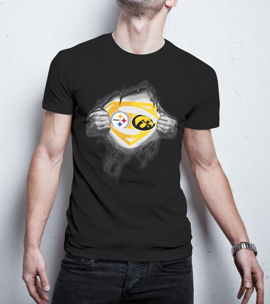 Pittsburgh Steelers Iowa Hawkeyes Superman Logo Burst Foil T-Shirt