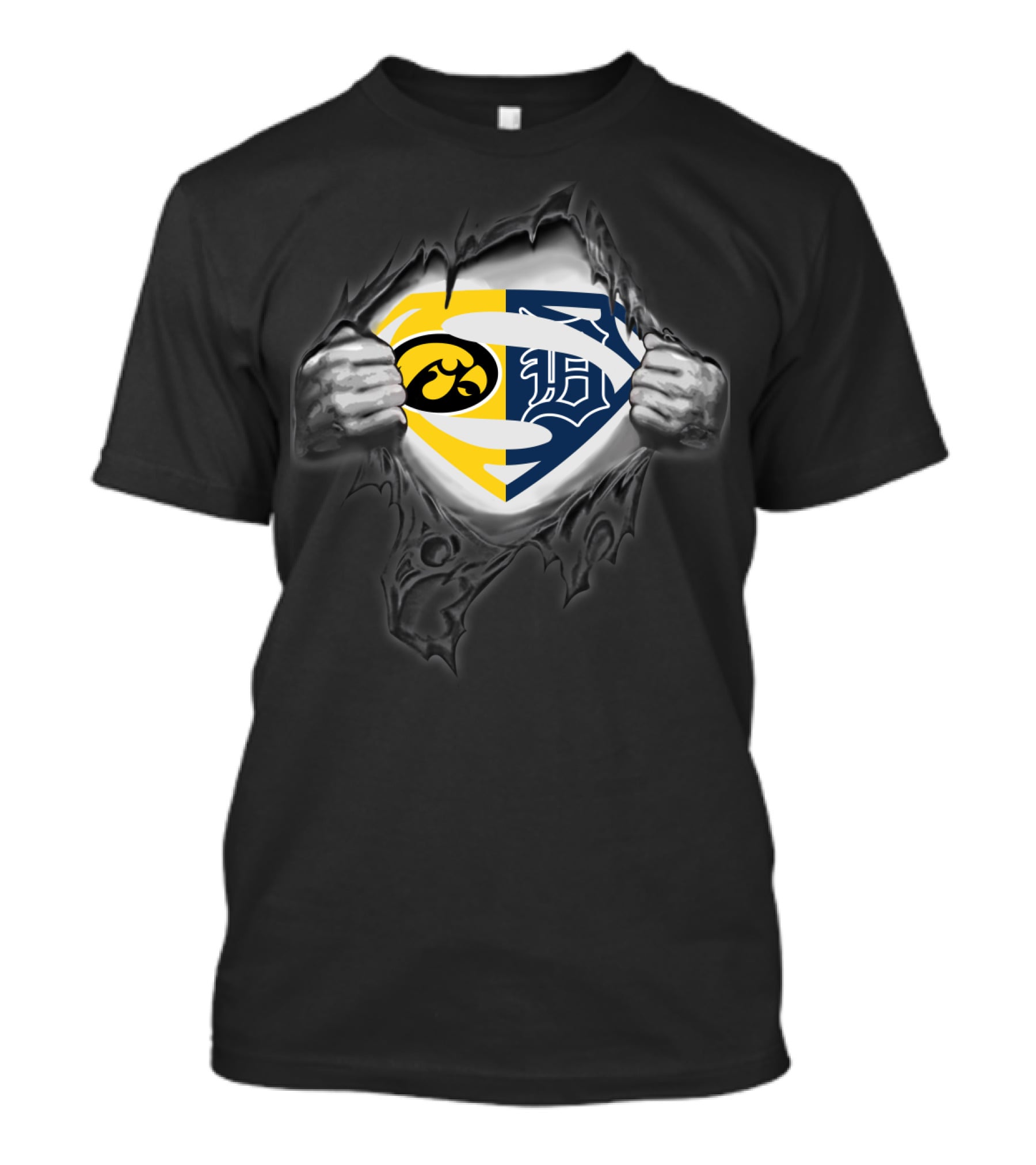 Hawkeyes Detroit Tigers Superman Shield Logo Fusion T-Shirt