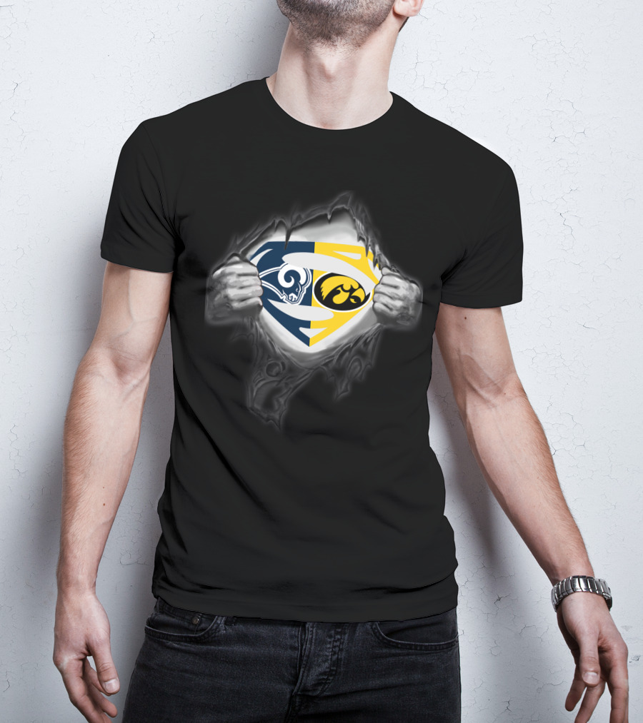 Los Angeles Rams Iowa Hawkeyes Superman Logo Crossover T-Shirt