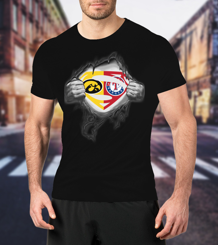 Iowa Hawkeyes Texas Rangers Superman Logo Fusion T-Shirt