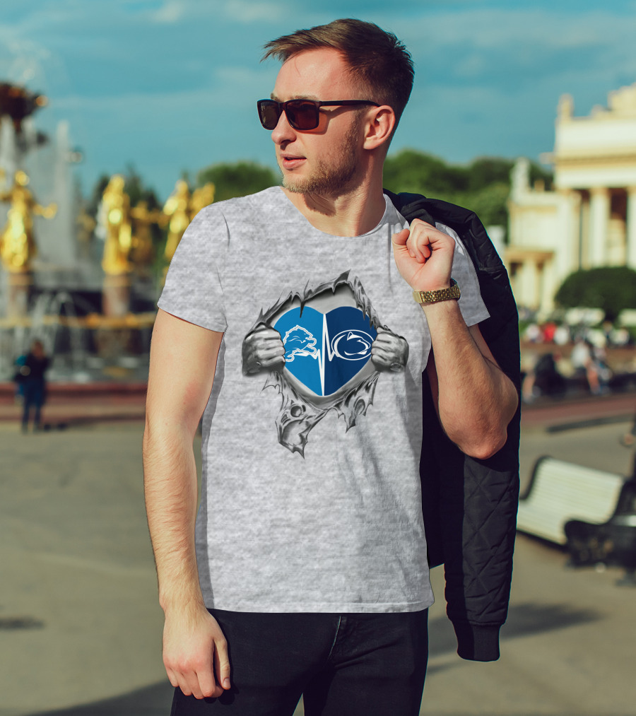 Detroit Lions Penn State Heartbeat Logo Fusion T-Shirt