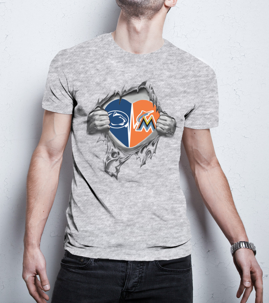 Miami Marlins Penn State Heartbeat Tearing T-Shirt