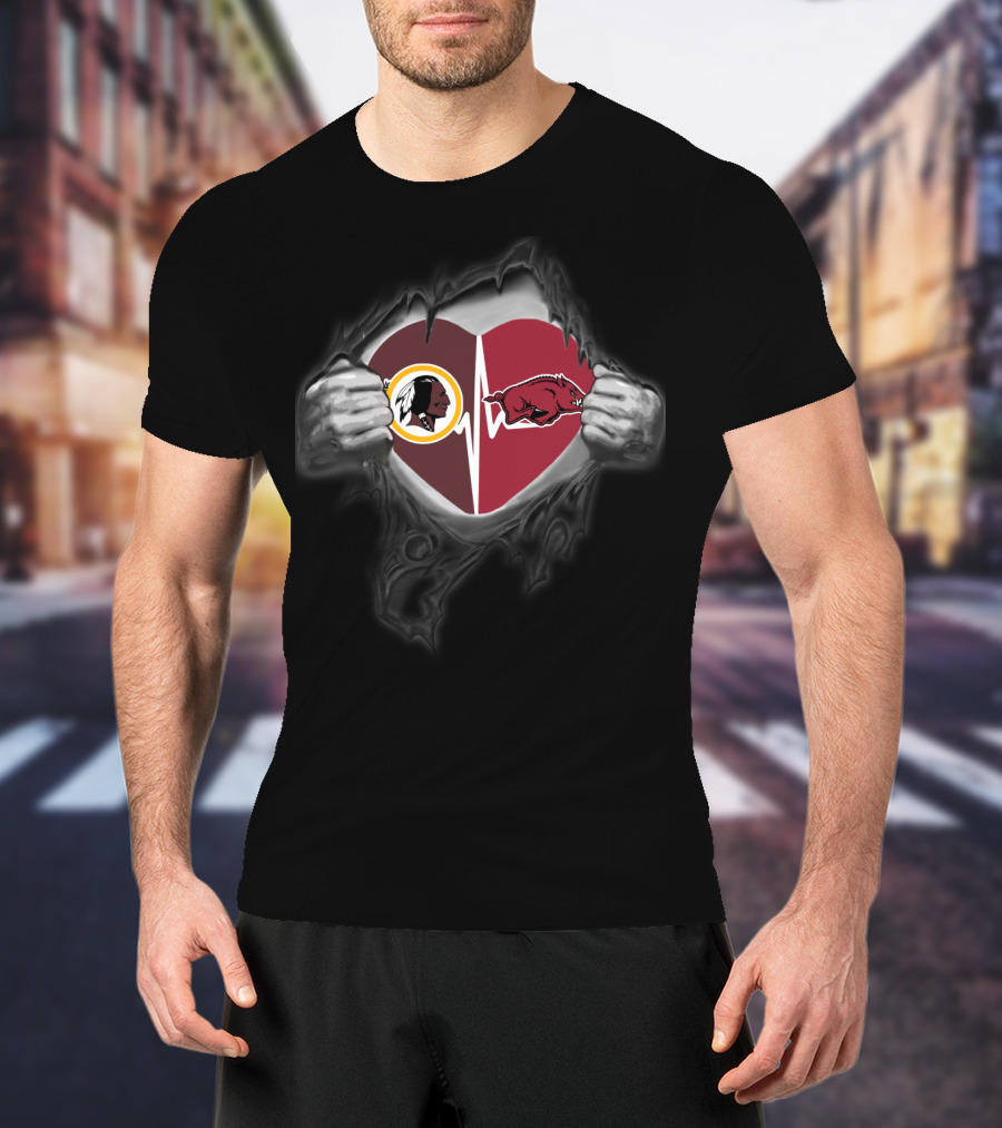 Heart Of Washington Redskins Arkansas Razorbacks Fan Loyalty T-Shirt