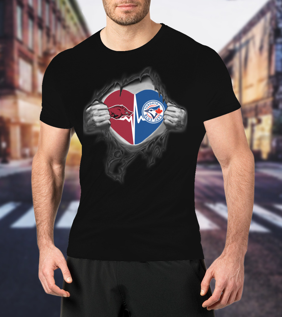 Arkansas Razorbacks Toronto Blue Jays Heart Logo Rip T-Shirt
