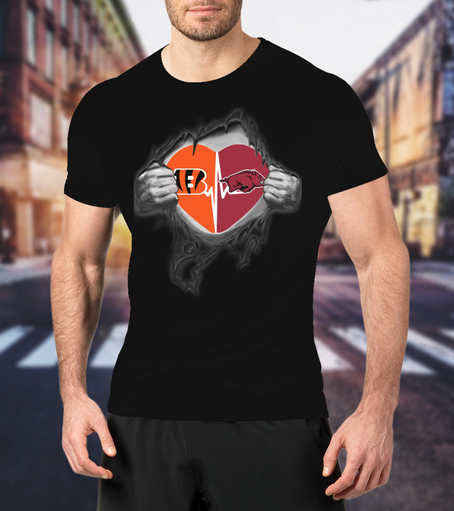 Cincinnati Bengals Arkansas Razorbacks Heartbeat Fusion T-Shirt