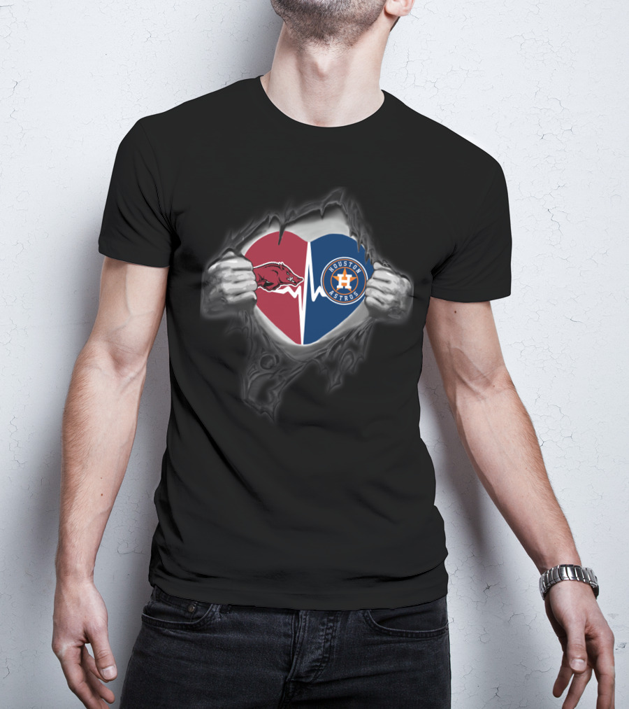 Arkansas Razorbacks And Houston Astros Heartbeat T-Shirt