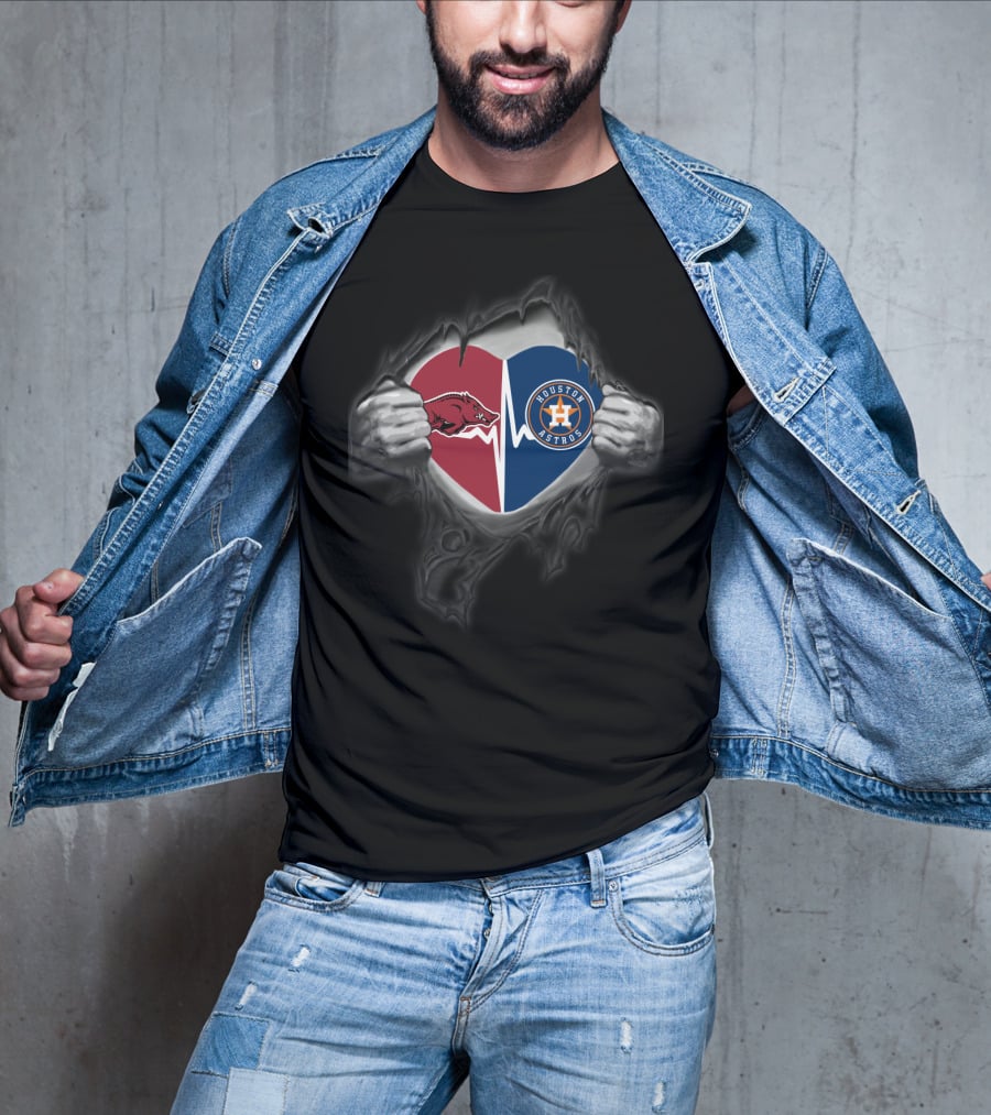 Arkansas Razorbacks And Houston Astros Heartbeat T-Shirt