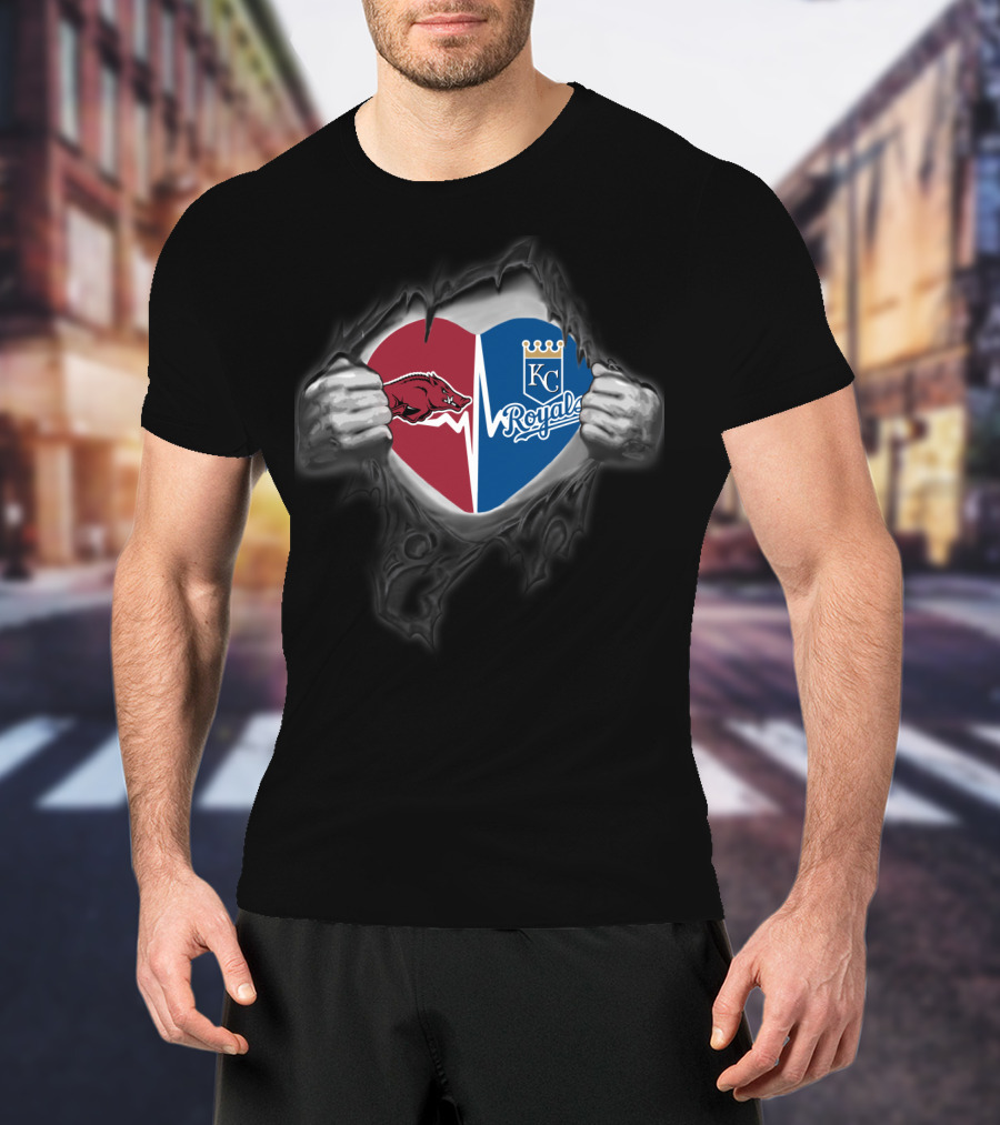 Arkansas Razorbacks Kansas City Royals Heart T-Shirt