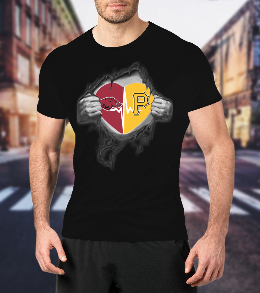 Arkansas Razorbacks Heartbeat Pittsburgh Pirates Fan Spirit T-Shirt