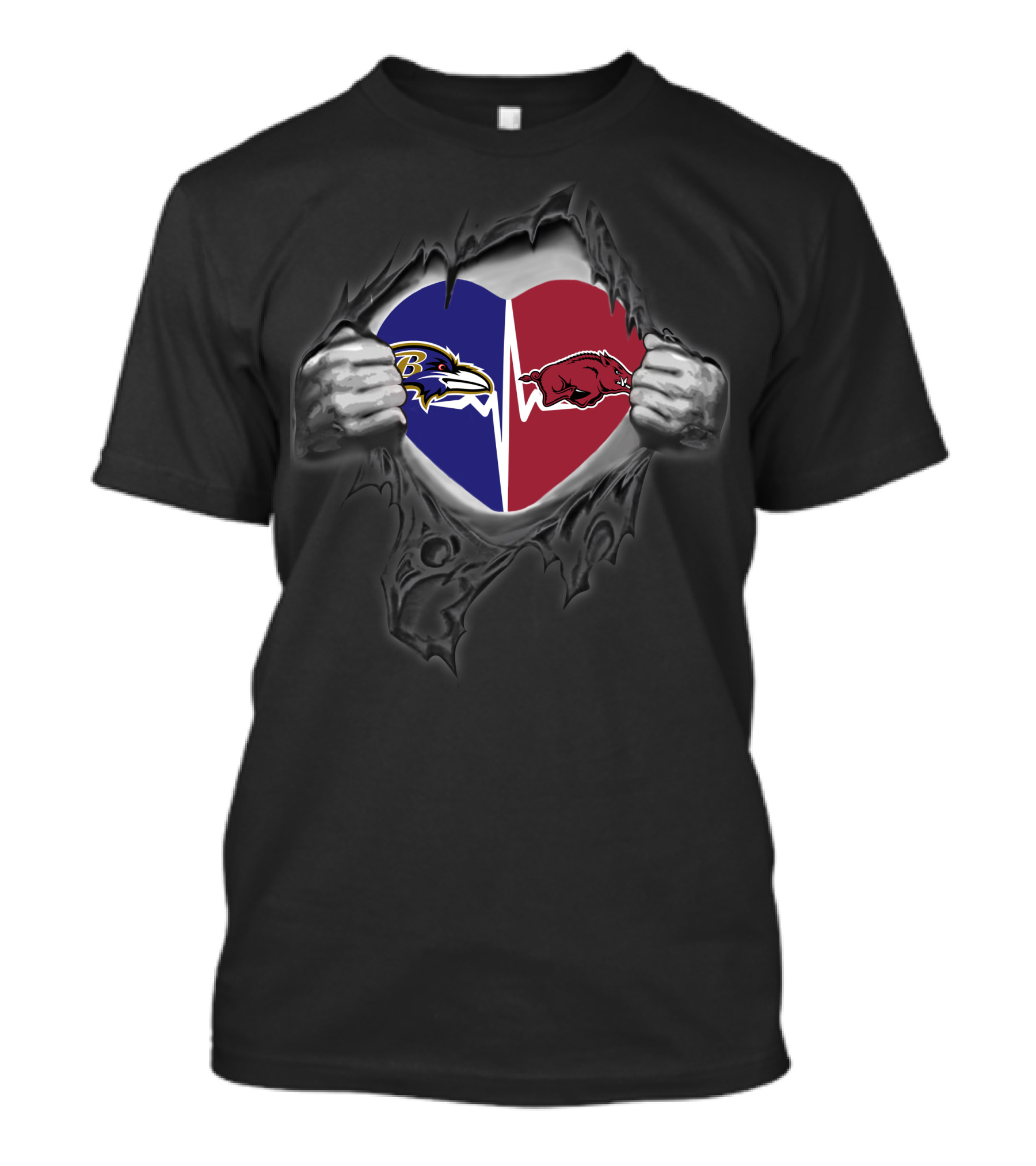 Baltimore Ravens Arkansas Razorbacks Heart Logo Combo T-Shirt
