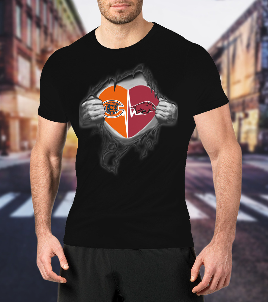 Chicago Bears Arkansas Razorbacks Heart Logo Combination T-Shirt