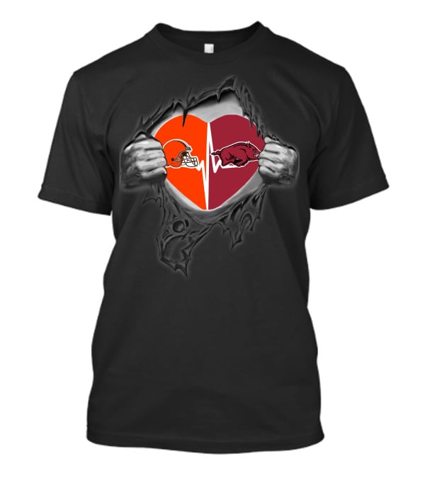 Cleveland Browns Arkansas Razorbacks Heartbeat Football Fan Passion T-Shirt