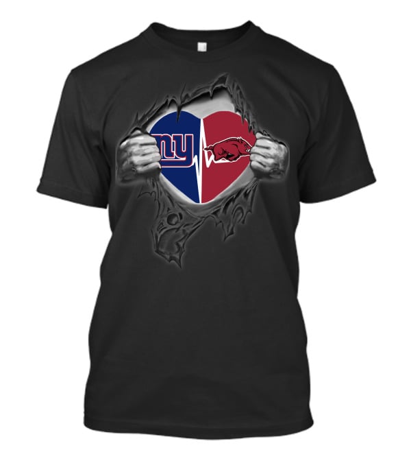 New York Giants Arkansas Razorbacks Heartbeat Fan Logo Fusion T-Shirt