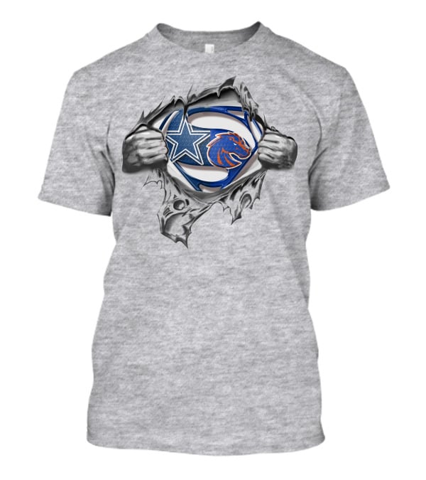 Cowboys Boise State Broncos Superman Logo Chest Rip T-Shirt