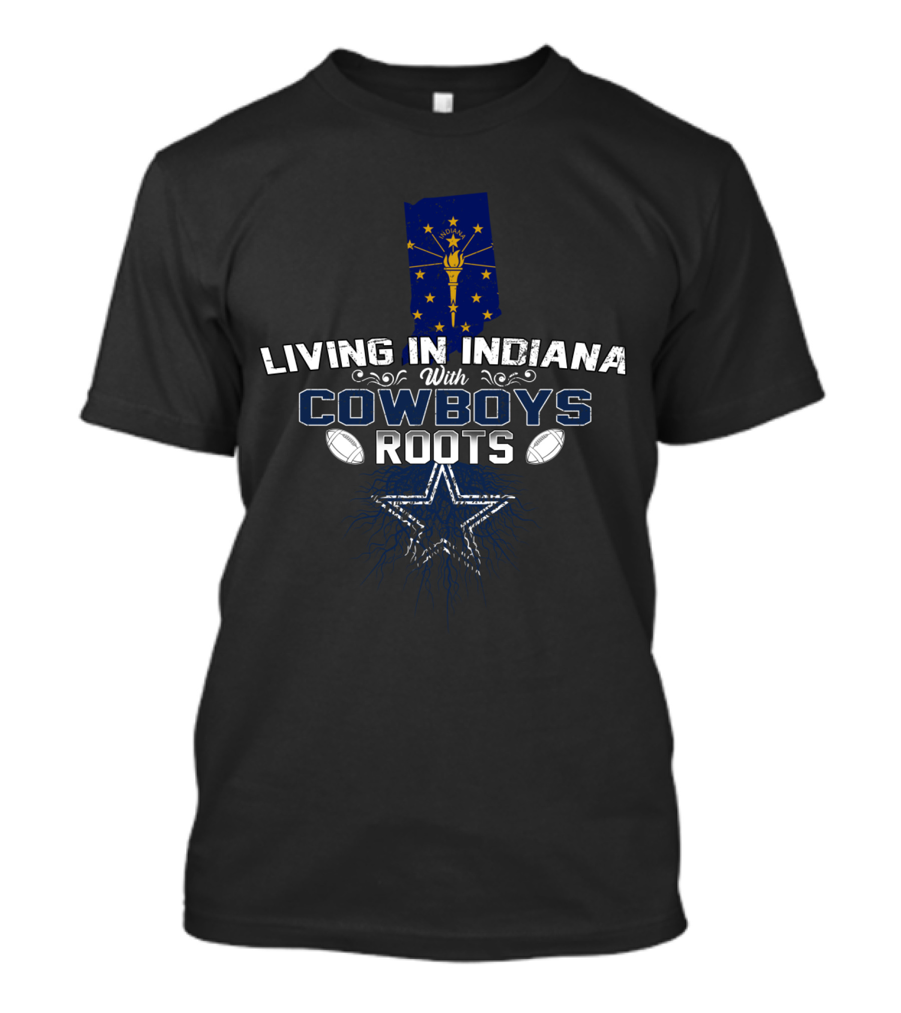 Living In Indiana With Cowboys Roots And Iconic Star And Map T-Shirt