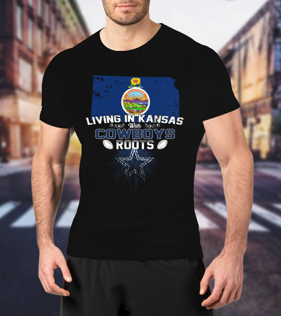 Living In Kansas With Cowboys Roots Kansas State Symbol Football Star T-Shirt