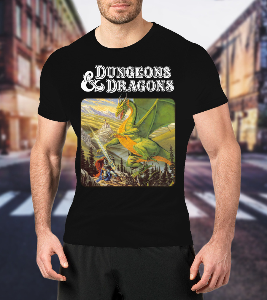Dungeons And Dragons Knight Battling Green Dragon Scene T-Shirt