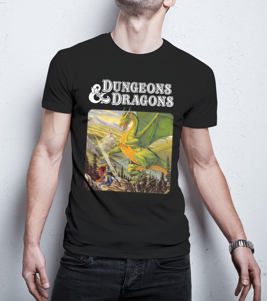 Dungeons And Dragons Knight Battling Green Dragon Scene T-Shirt
