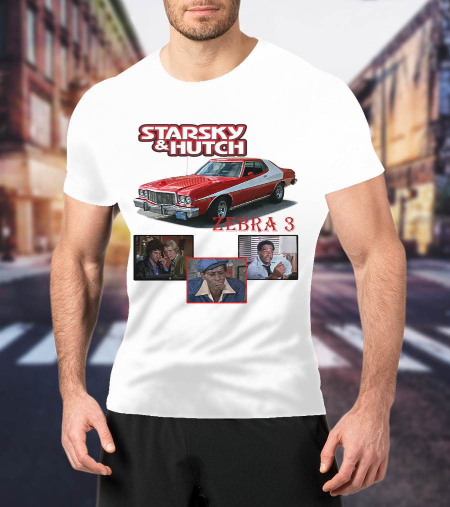 Starsky And Hutch Zebra 3 Car And Characters T-Shirt