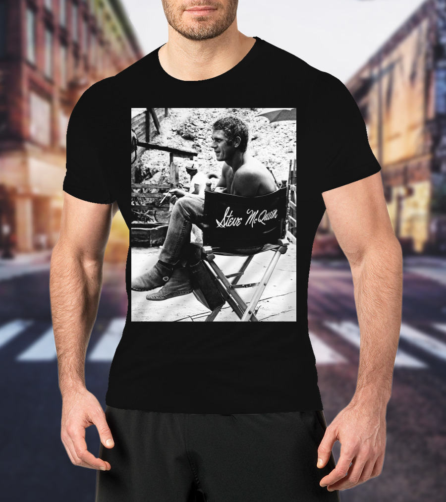 Steve McQueen Black And White Director's Chair Scene T-Shirt
