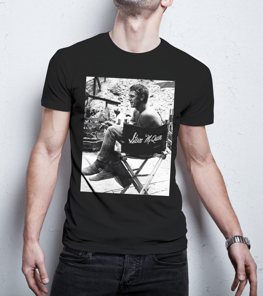 Steve McQueen Black And White Director's Chair Scene T-Shirt