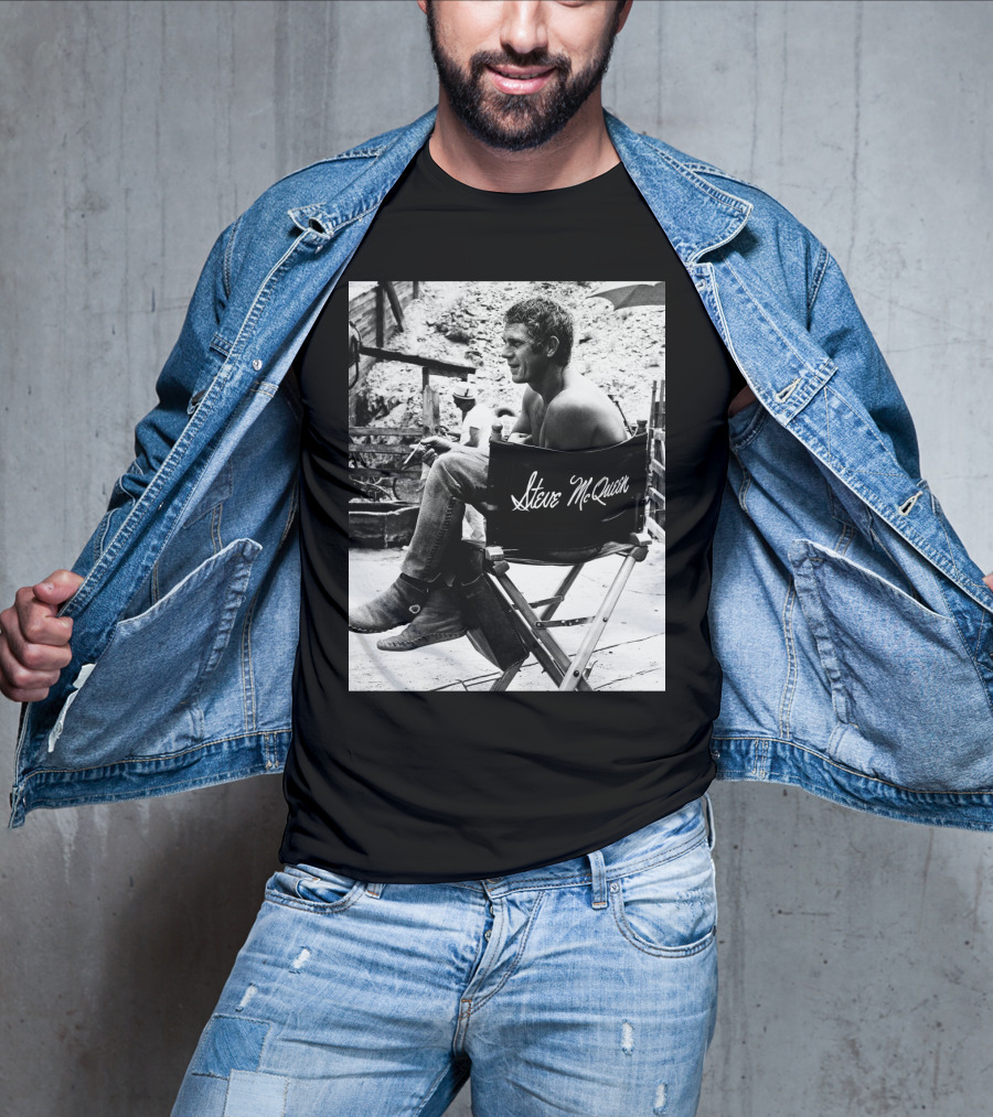 Steve McQueen Black And White Director's Chair Scene T-Shirt