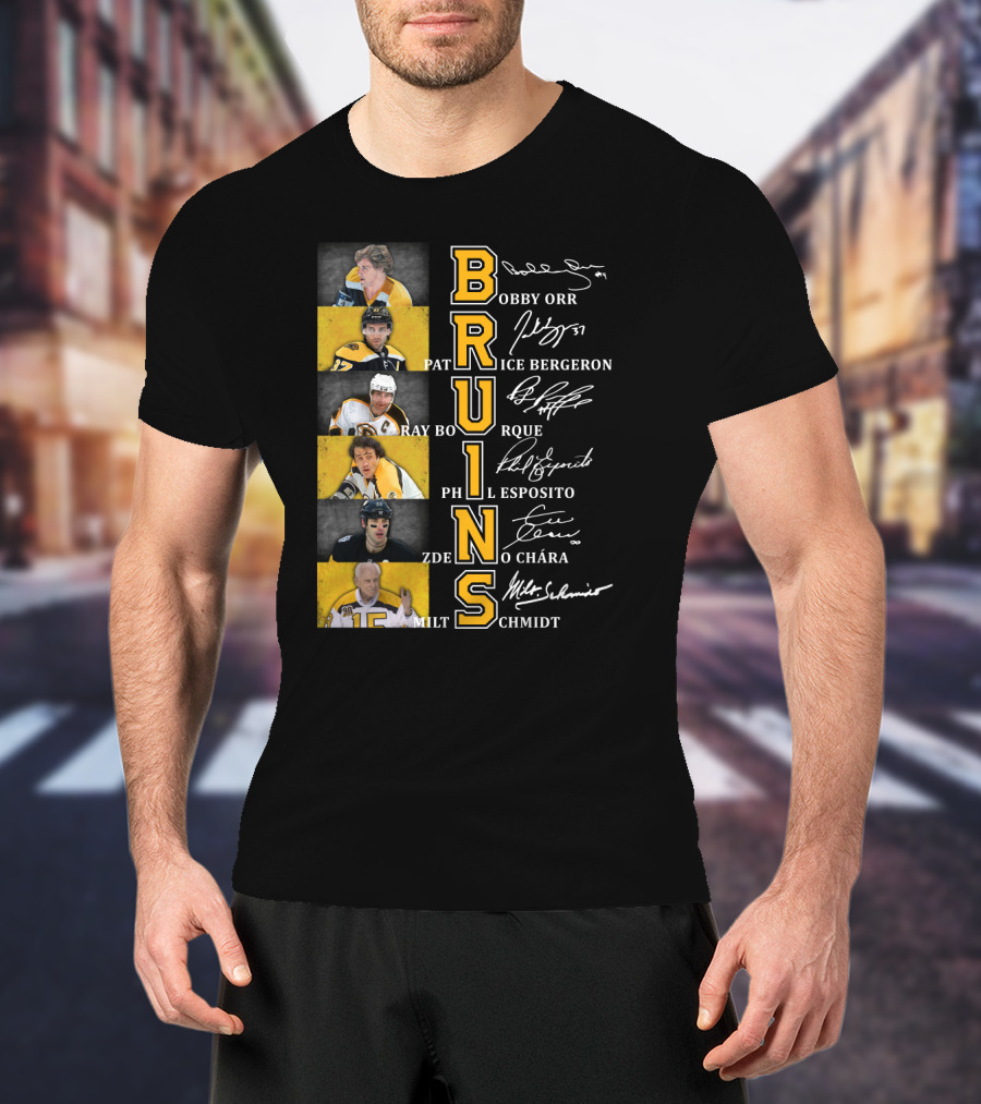 Bobby Orr Pat Ice Bergeron Ray Bourque Phil Esposito Zdeno Chara Milt Schmidt Bruins T-Shirt