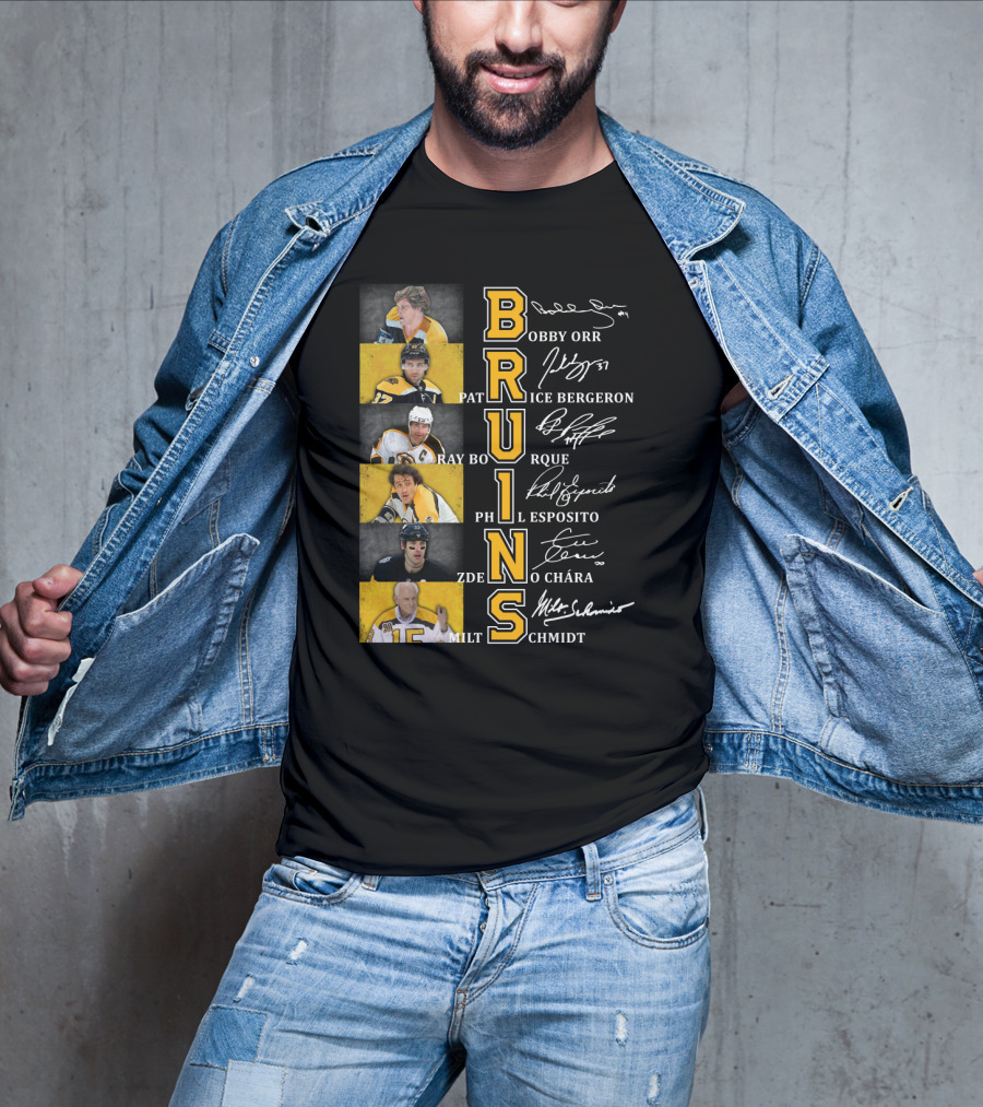 Bobby Orr Pat Ice Bergeron Ray Bourque Phil Esposito Zdeno Chara Milt Schmidt Bruins T-Shirt
