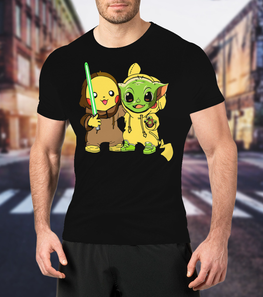 Baby Yoda Pikachu With Lightsaber Jedi Hoodie Duo T-Shirt