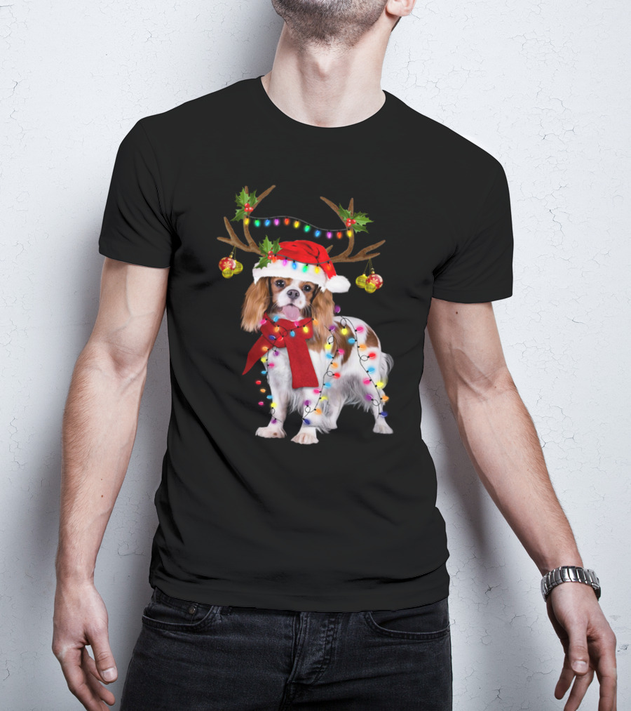 Cavalier King Charles Spaniel Christmas Reindeer Lights T-Shirt