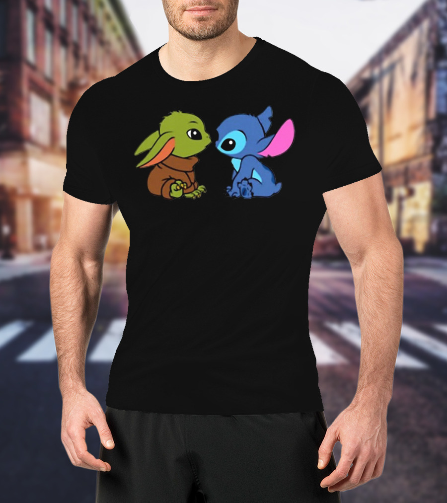 Baby Yoda And Baby Stitch Cute Characters Crossover T-Shirt