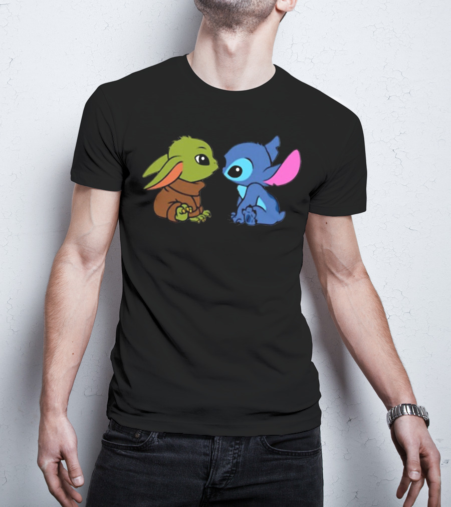 Baby Yoda And Baby Stitch Cute Characters Crossover T-Shirt