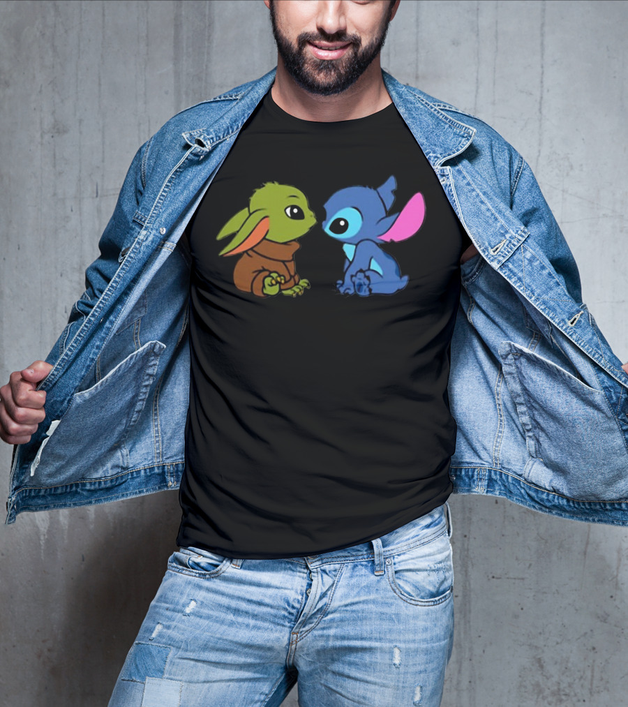 Baby Yoda And Baby Stitch Cute Characters Crossover T-Shirt