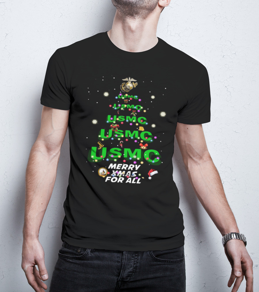 USMC Merry XMas For All Christmas Tree Ornaments Snowflakes T-Shirt
