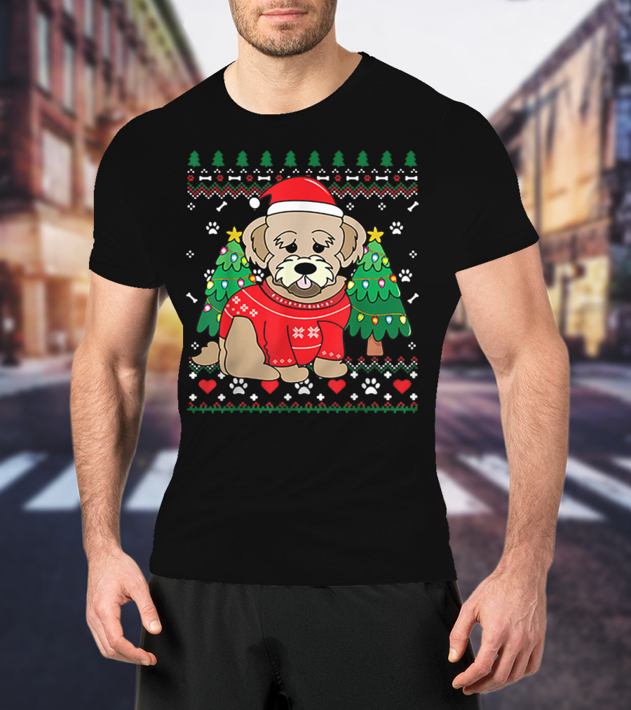 Nice Maltipoo Christmas Ornament Tree Xmas Dog Santa Hat Paw Prints T-Shirt