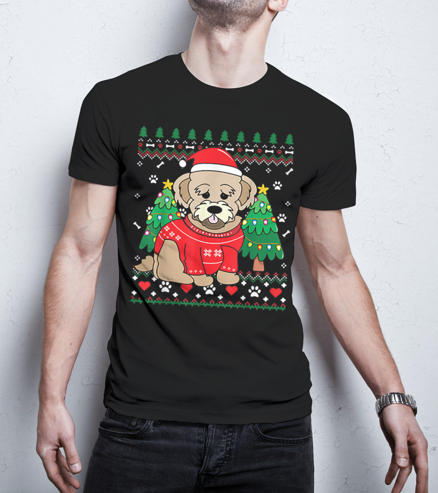 Nice Maltipoo Christmas Ornament Tree Xmas Dog Santa Hat Paw Prints T-Shirt
