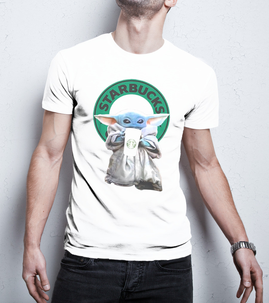 Star Wars Baby Yoda Holding Starbucks Coffee Cup T-Shirt