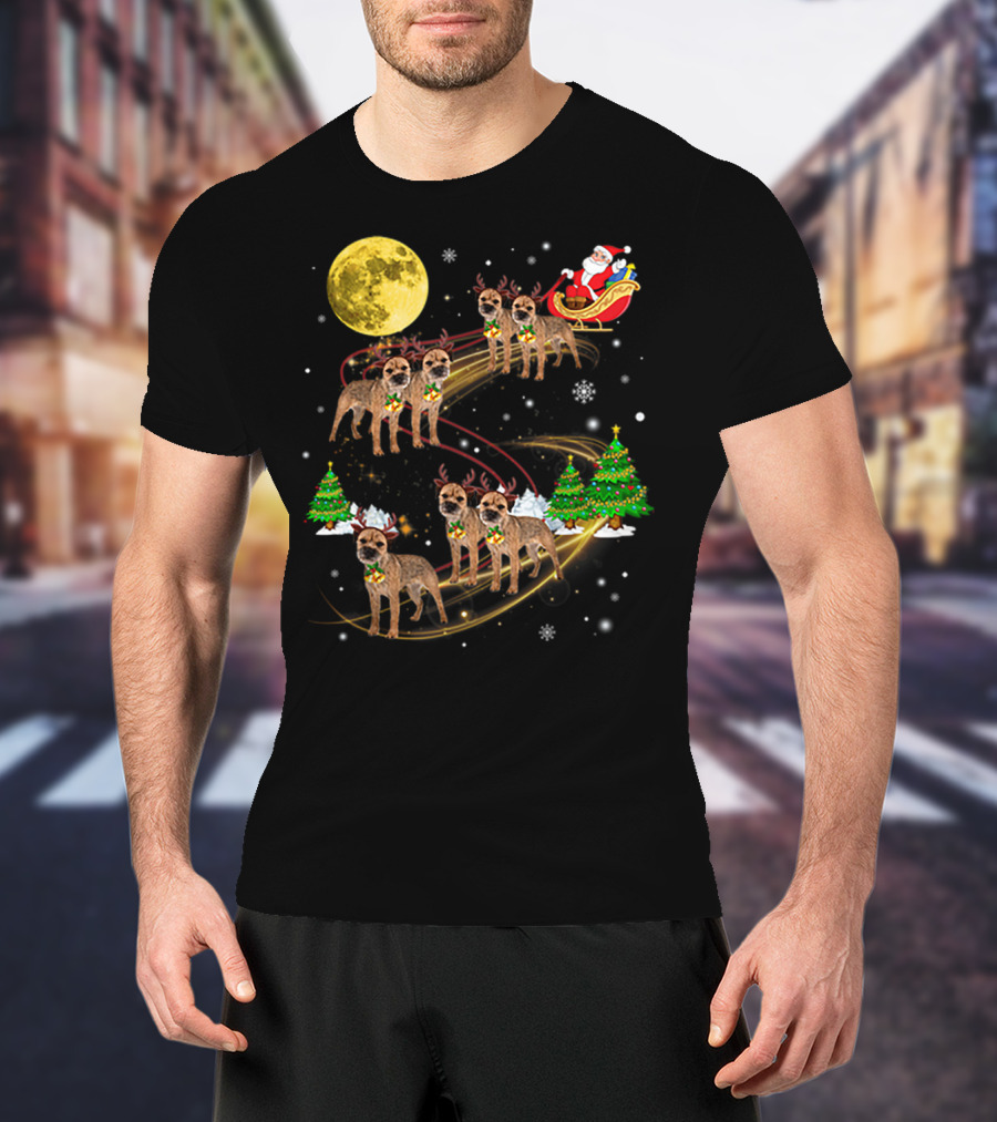 Border Terrier Dog Christmas Santa Reindeer Sleigh Holiday Fun T-Shirt