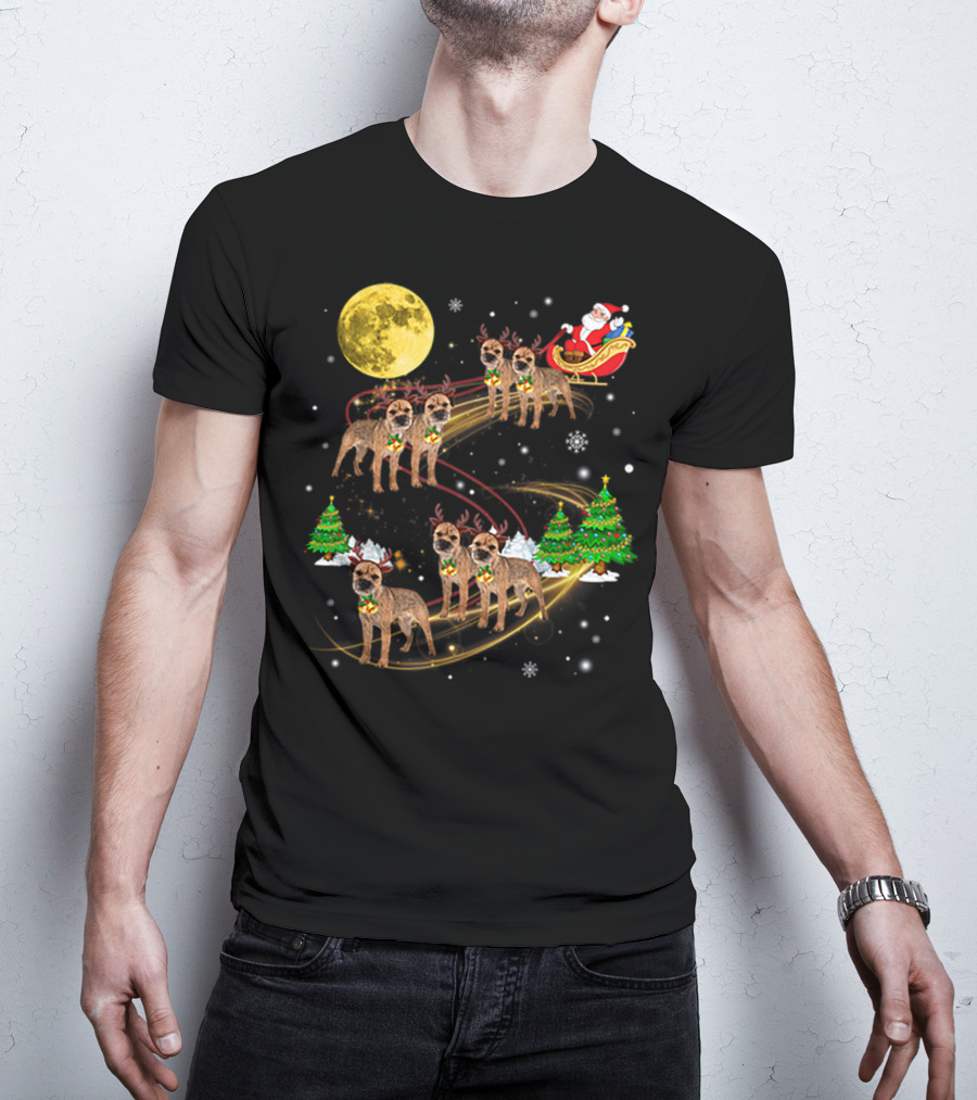 Border Terrier Dog Christmas Santa Reindeer Sleigh Holiday Fun T-Shirt