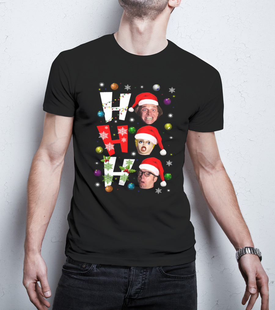 Bottom Ho Ho Festive Santa Faces And Holiday Decorations T-Shirt