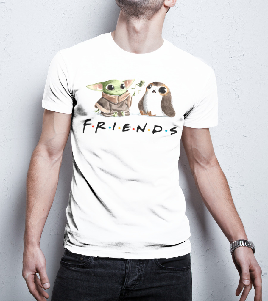 Baby Yoda Friends Frog Penguin Porg Mandalorian Star Wars T-Shirt