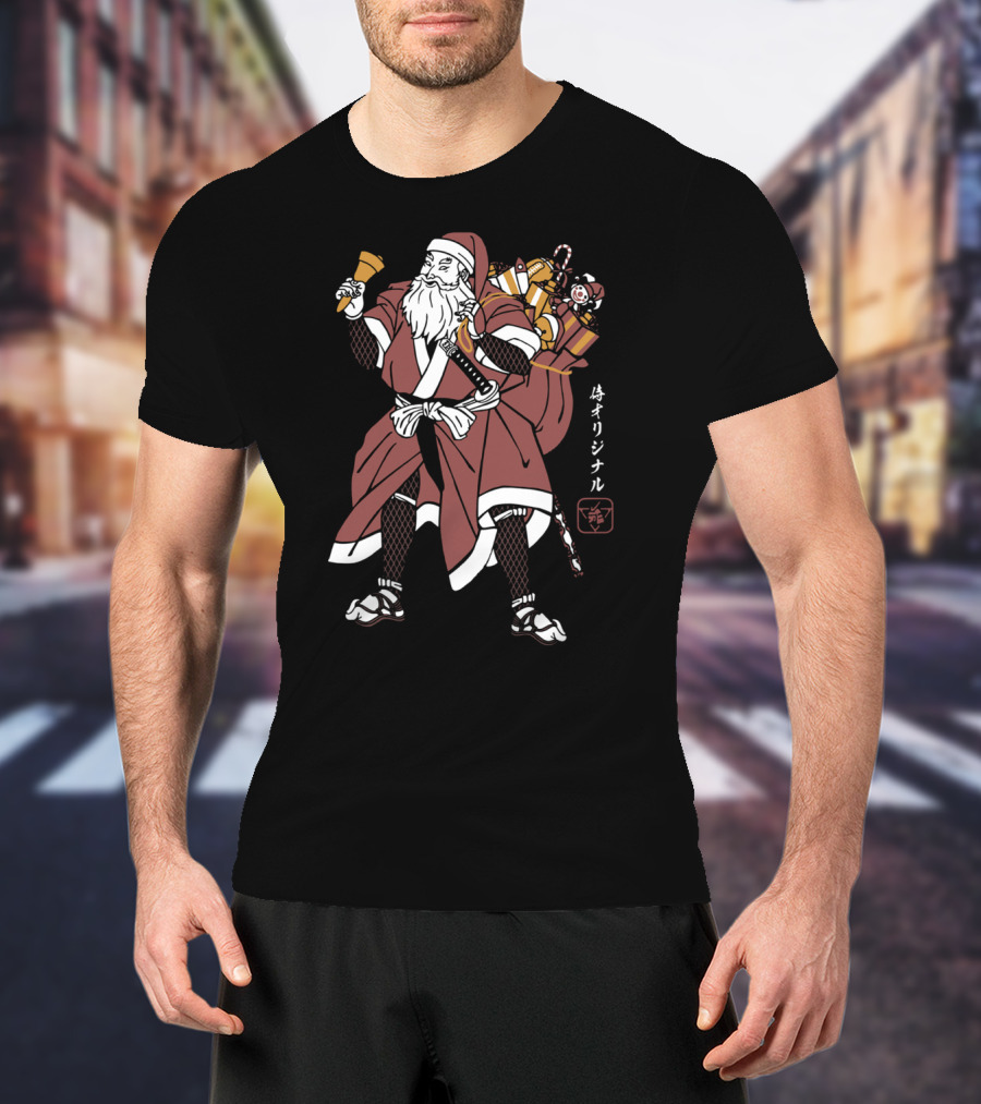 Samurai Santa Claus With Katana And Gift Bag T-Shirt